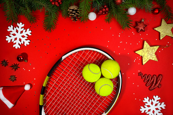 Sport Tennis Christmas and New Year Holiday Concept.